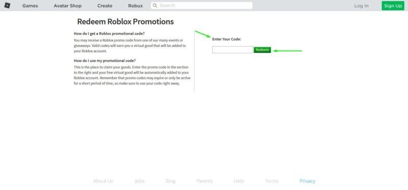 промокод Roblox