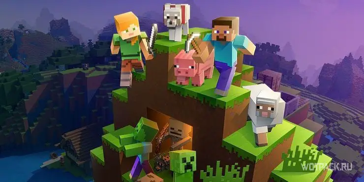 Minecraft – герои на вершине горы с мобами