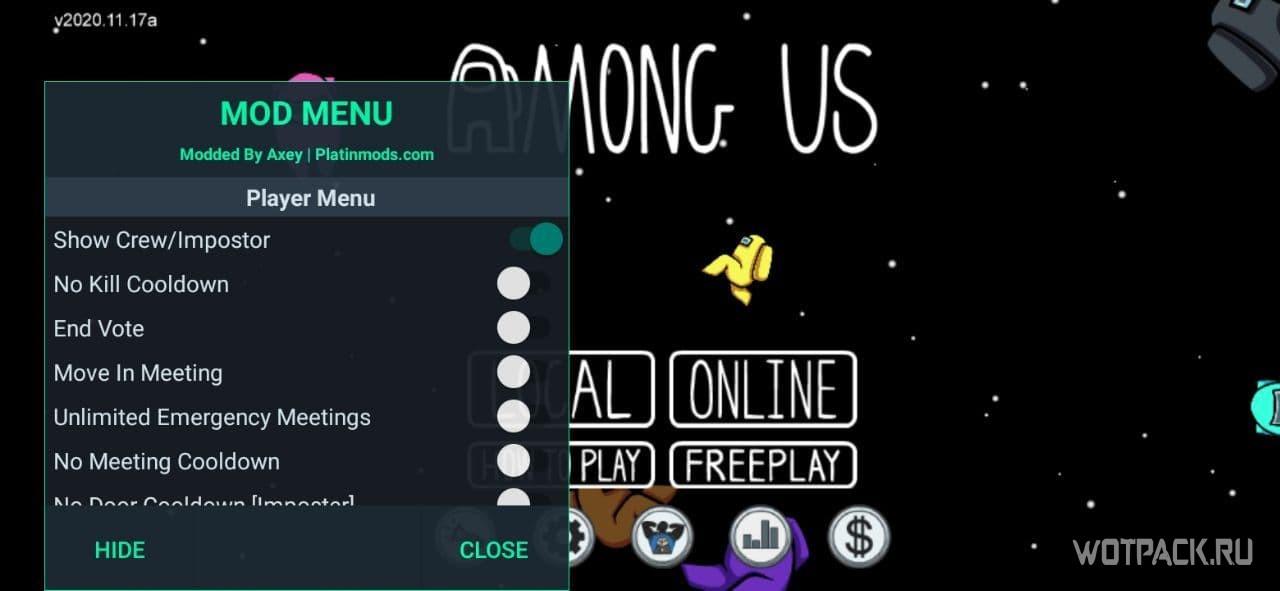 Menu mod cheat em Among Us para Android [2020.11.17]