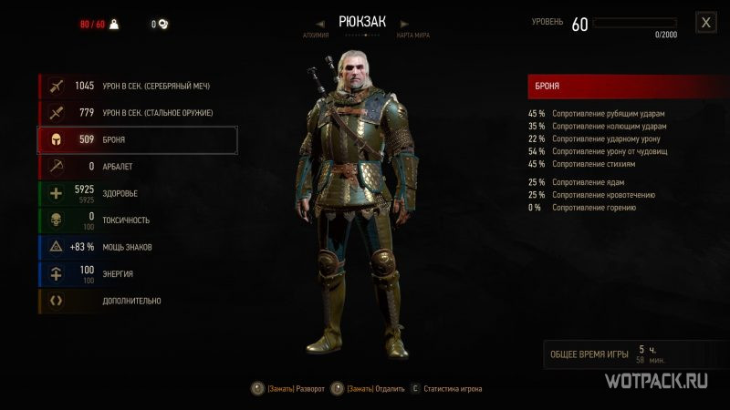 The Witcher 3 – Сет гроссмейстерской брони Школы Грифона (вид спереди)