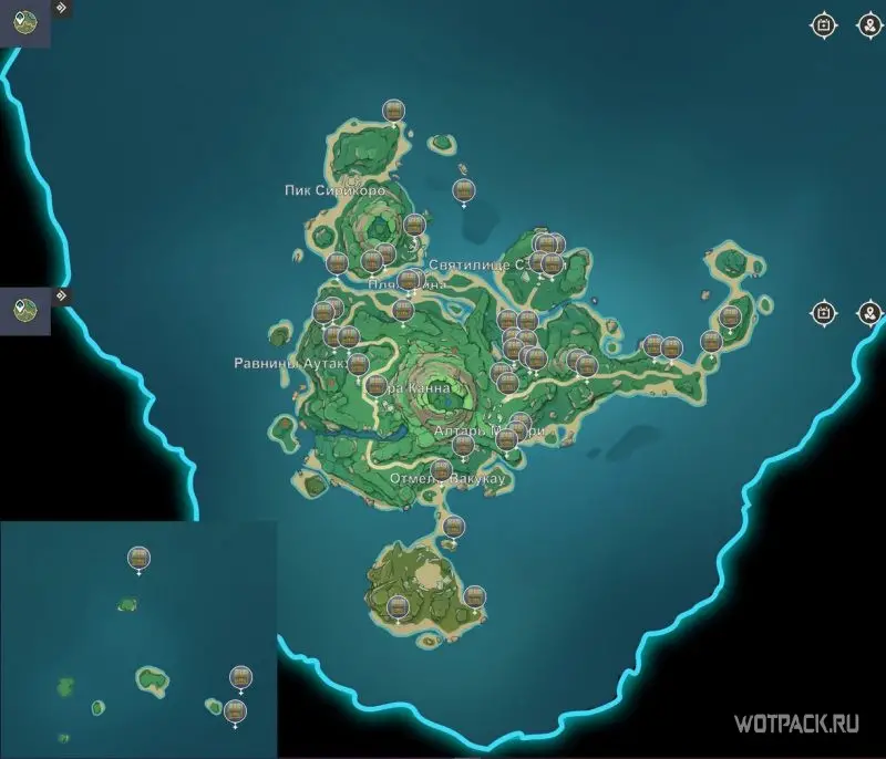 карта удивительных сундуков на острове Цуруми в Genshin Impact