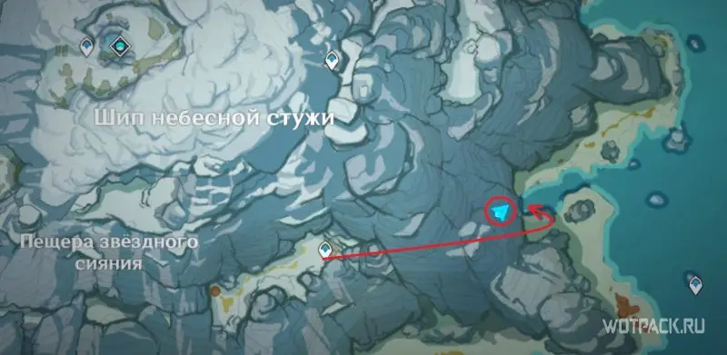 Загадка с факелами и феей на берегу Драконьего хребта в Genshin Impact на карте