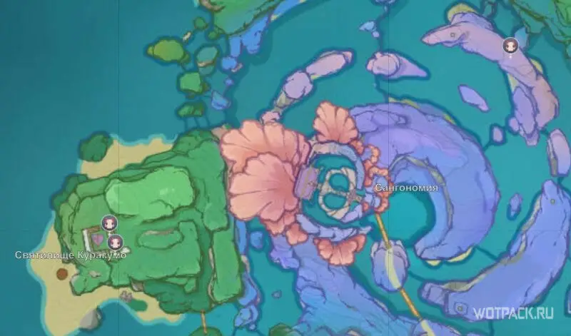 Закатный аксолотль на карте Genshin Impact