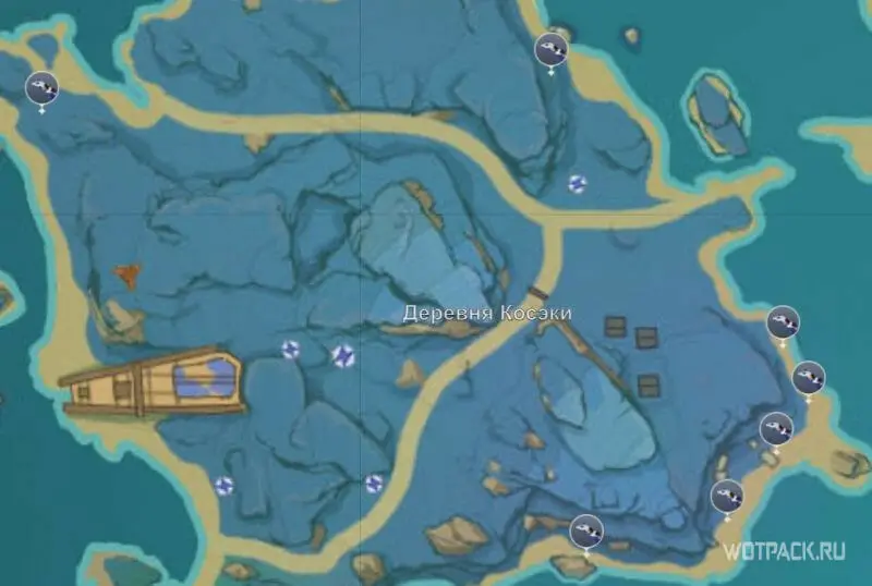 Синяя рогатая ящерица на карте Genshin Impact 