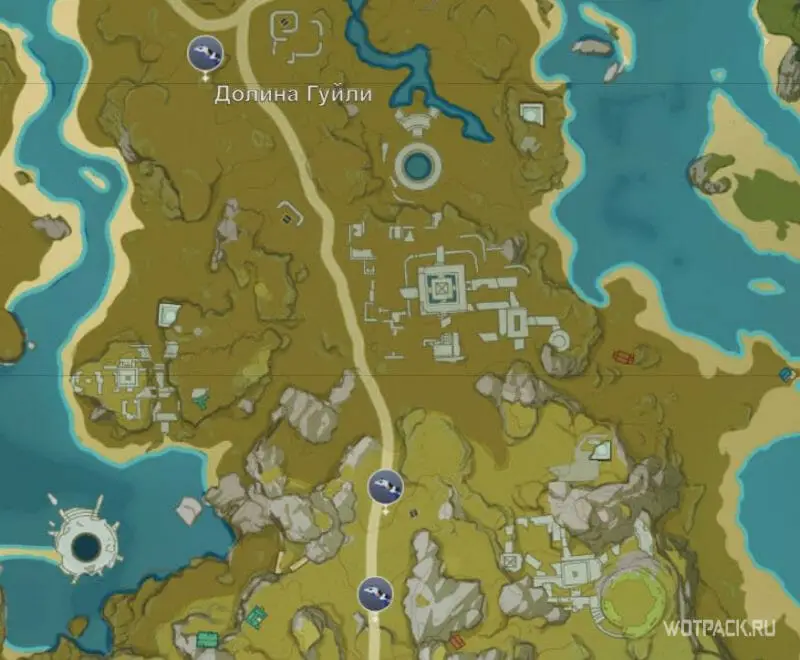 Синяя рогатая ящерица на карте Genshin Impact 