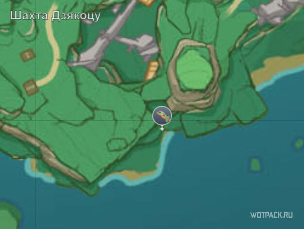 Зеленая рогатая ящерица на карте Genshin Impact