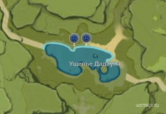 Синяя лягушка на карте Genshin Impact