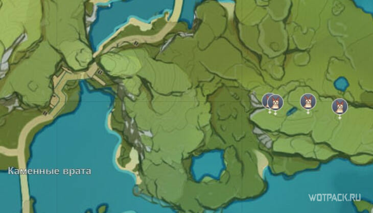Алая лиса на карте Мондштадта в Genshin Impact