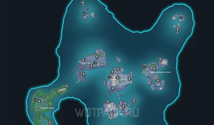 Расположение глубоководного угря на карте Энканомии
