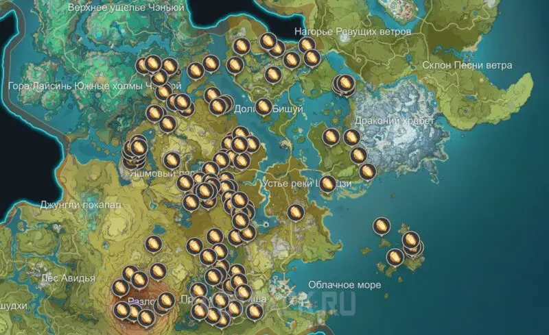 Cor lapis in Genshin Impact: kur to atrast kartē