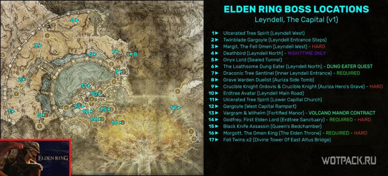 Боссы на карте Лейнделл, столица королевства в Elden Ring