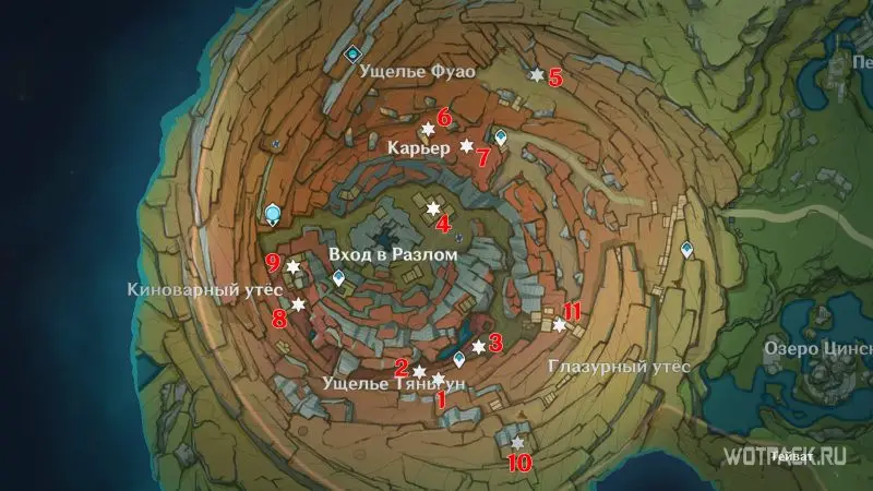 Общая карта скрытых сундуков Наземной части Разлома