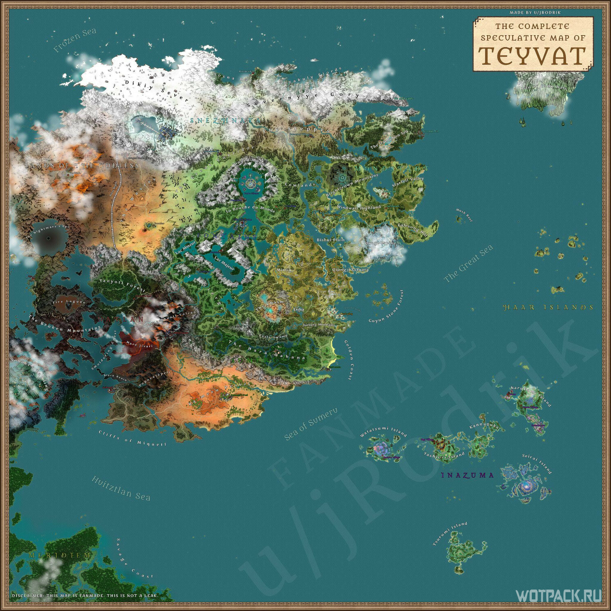 Полная карта мира со всеми регионами Тейвата в Genshin Impact - где  находятся все регионы