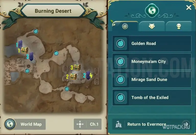 Burning Desert Chest and Lookout Map