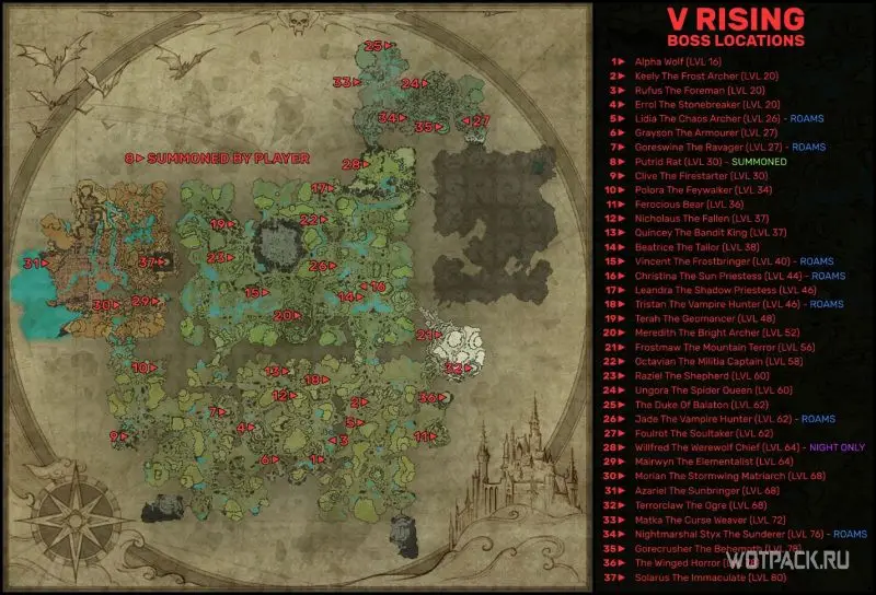 Карта боссов в V Rising