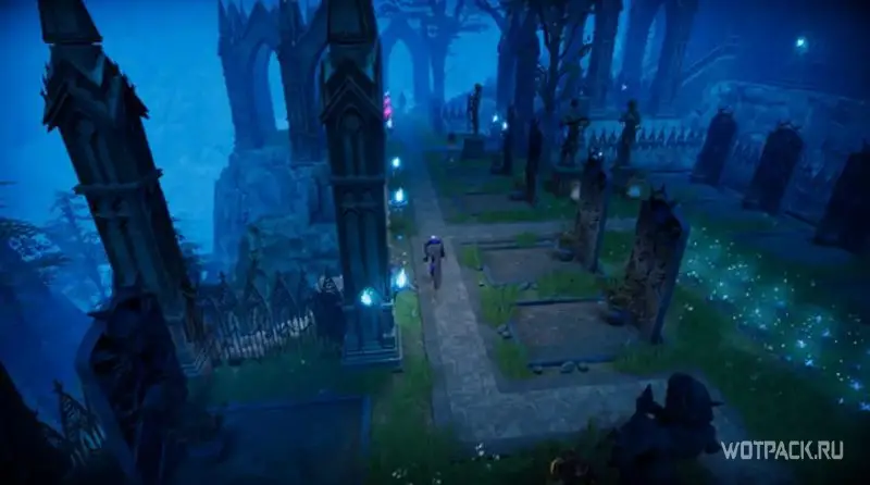 A vampire roams the grounds of his own castle in V Rising