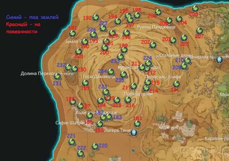 карта дендрокулов в пустыне Хадрамавет
