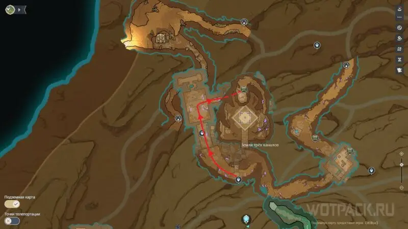 Место сундука на подземной карте
