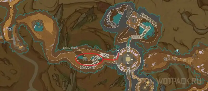 Route map to the puzzle area with 3 Dedro monuments underground