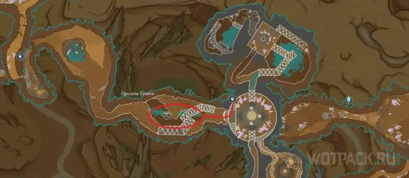 Карта маршрута к зоне загадки с 3 Дедро монументами под землей