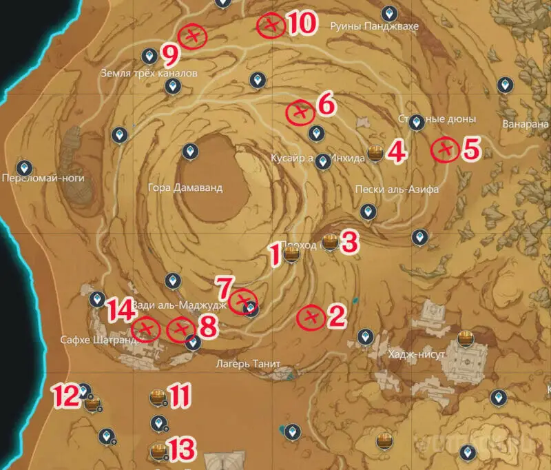 Драгоценные сундуки в пустыне Хадрамавет на карте