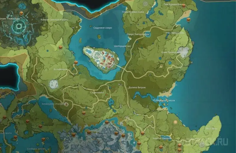 Драгоценные сундуки на карте Мондштадта