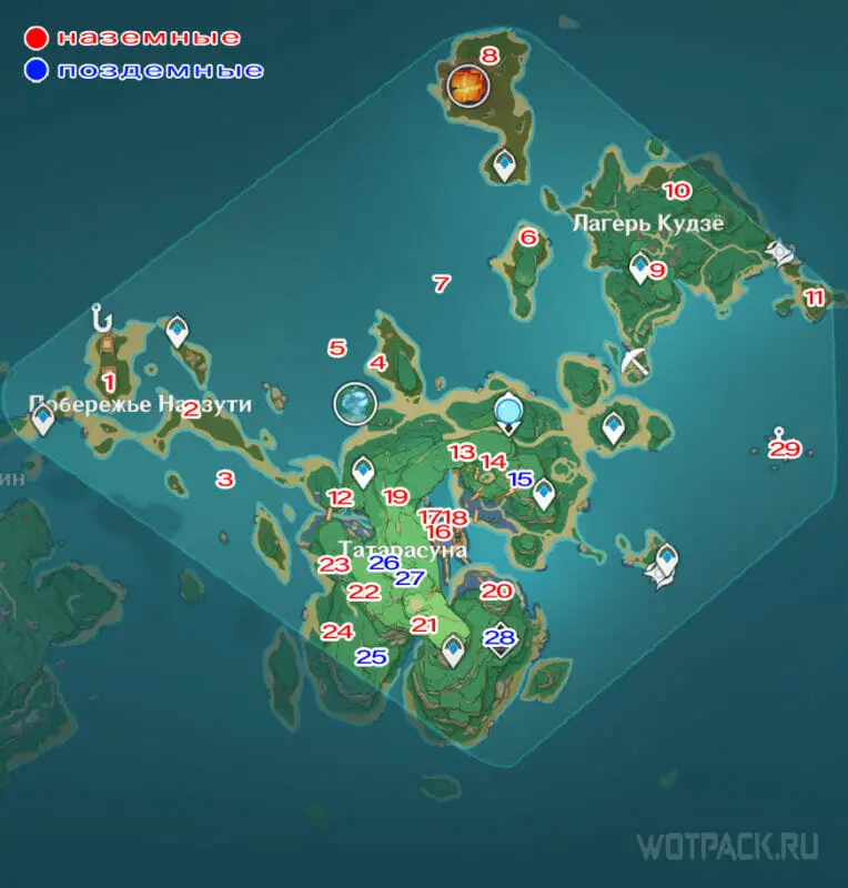 Карта Электрокулов на острове Каннадзука