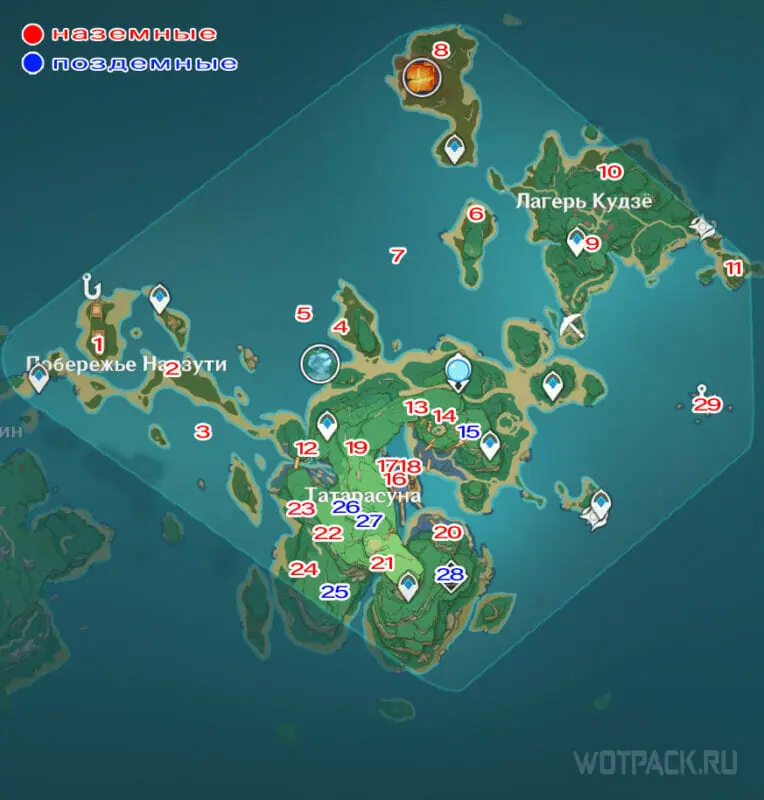 Карта Электрокулов на острове Каннадзука