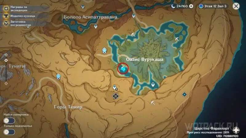 Местоположение драгоценного сундука на западе на карте