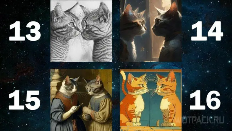 Два кота смотрят друг на друга (рисунок карандашом; цифровая живопись; средневековый стиль; советский мультфильм).