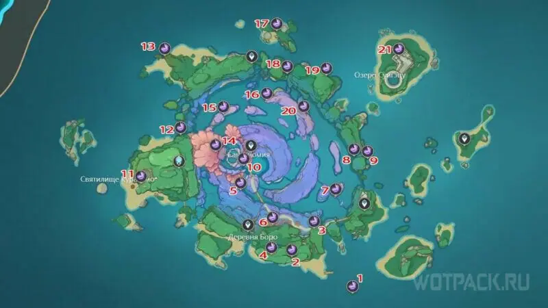 расположение Электрокулов на карте острова Ватацуми