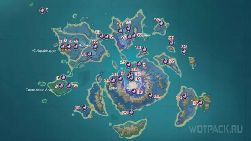 карта Электрокулов на острове Сэйрай