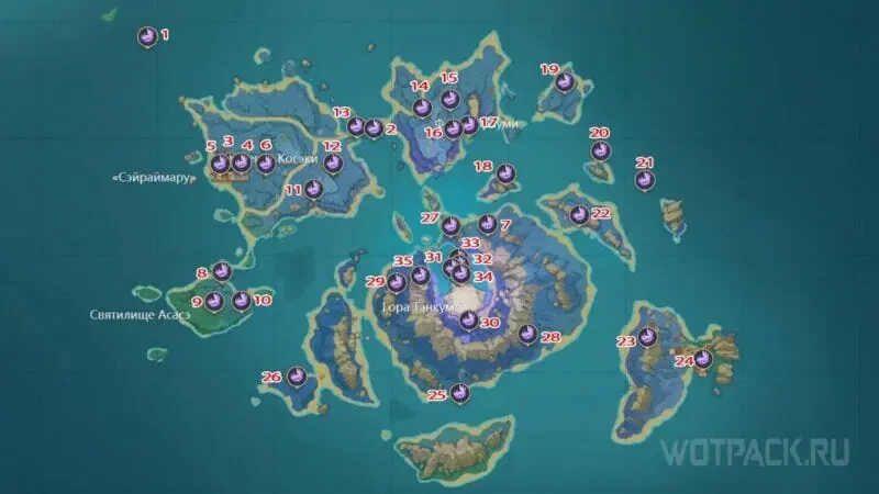 карта Электрокулов на острове Сэйрай