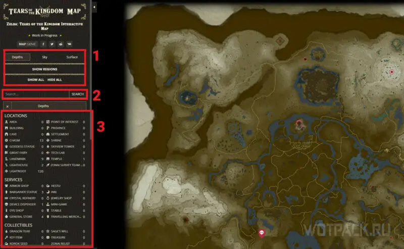 Zelda Tears of the Kingdom interaktiivne kaart: kõik kogumisobjektid ja märkmed