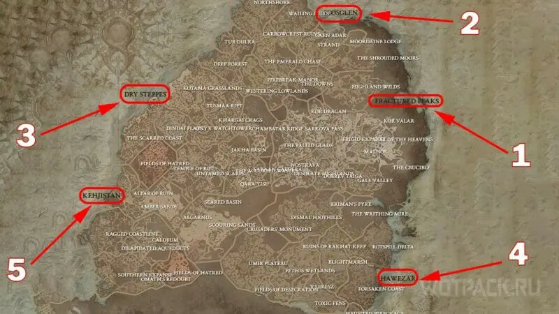 карта всех локаций Diablo 4