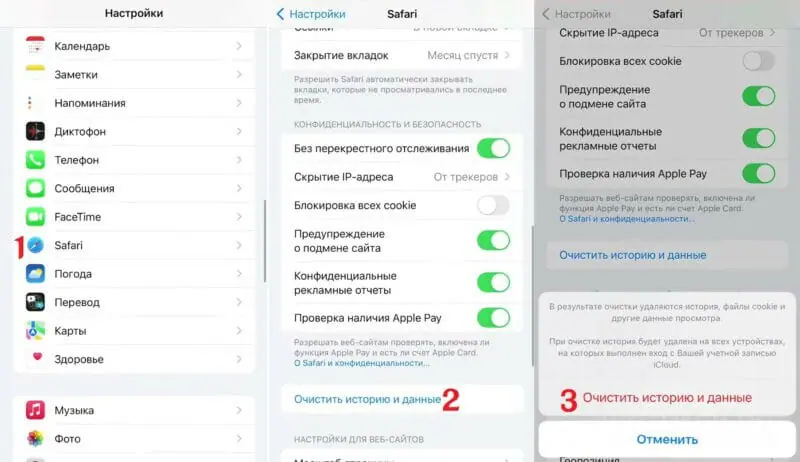 Гайд по очистке данных в Сафари.