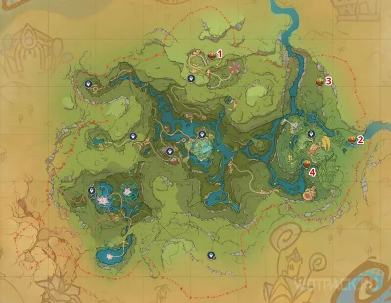 Расположение драгоценных сундуков на карте Миража Велуриям