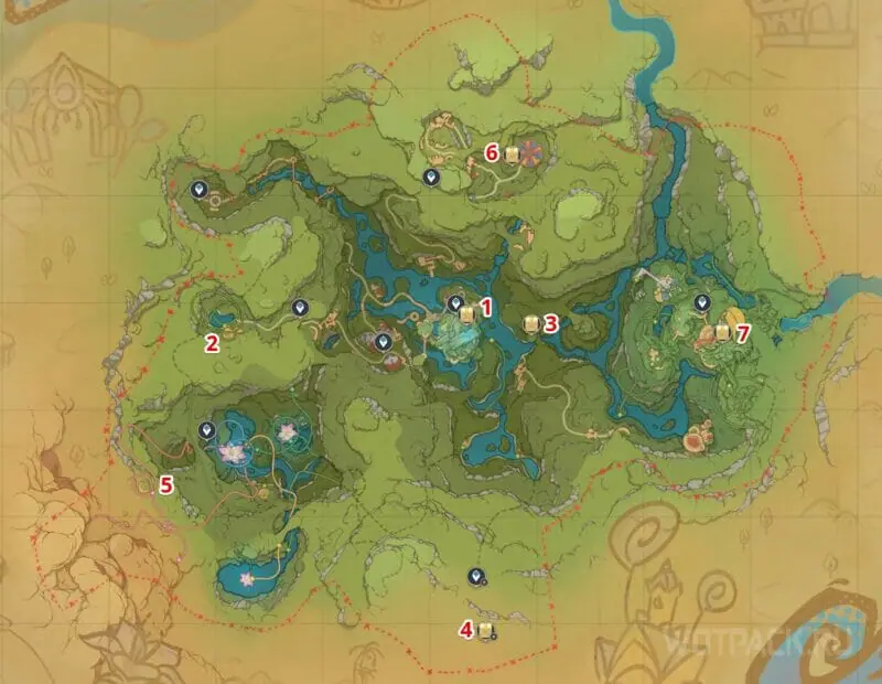 Расположение роскошных сундуков на карте Миража Велуриям