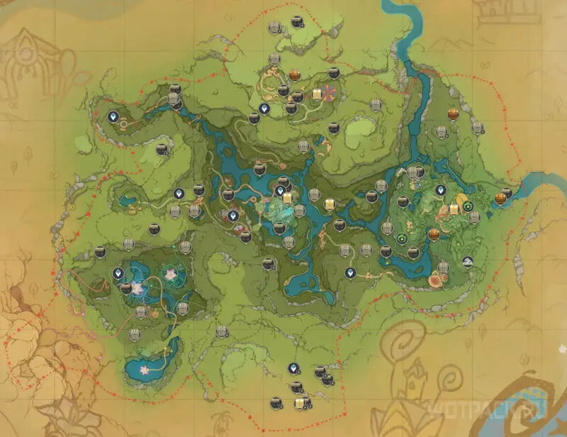 Placering av alla kistor på Veluriyam Mirage-kartan