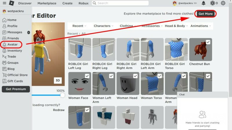 Sekcja awatarów w Robloxie