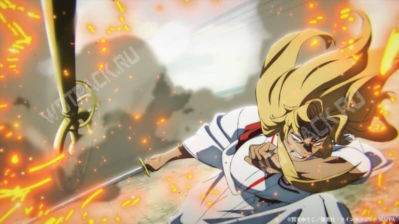 Исудзу Ямада Асаэмон яростно замахивается мечом