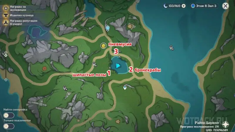 沸腾湖之谜在 Beryl 地图上的位置