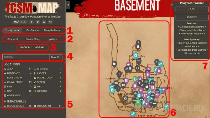 Интерфейс интерактивной карты The Texas Chain Saw Massacre