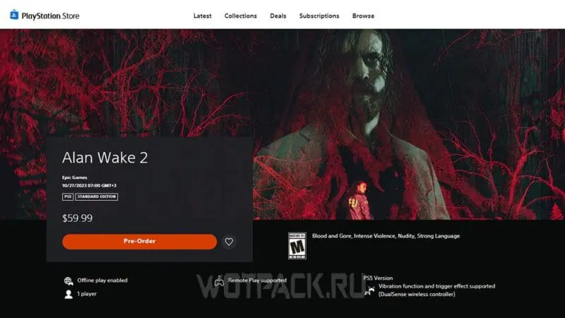 Alan Wake 2 на PS5 через PS Store