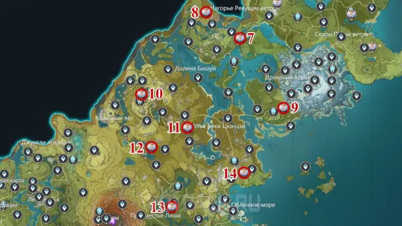 странный хиличурл на карте Ли Юэ