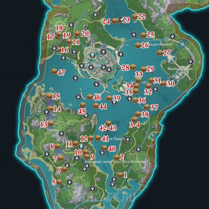 Mapa com baús nas áreas 4.0