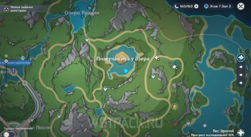Расположение 3 скрытого сундука в Лесу Эриний на карте