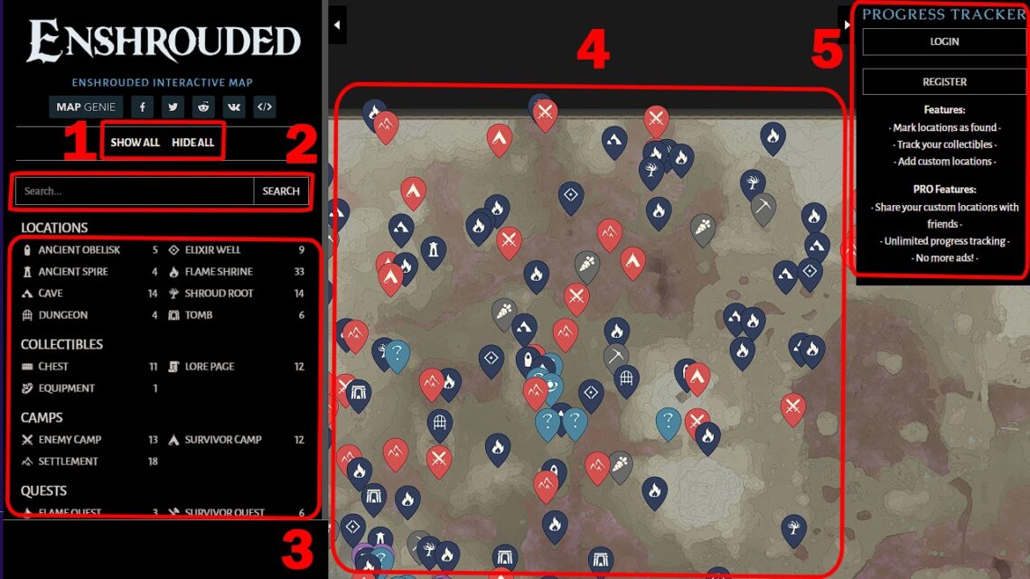 Interactive map of Enshrouded: all resources, chests and bosses