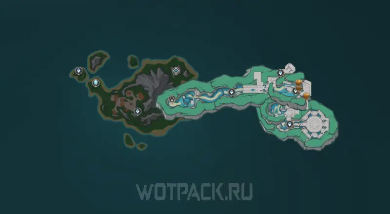 Расположение драгоценных сундуков на карте района Ностой (Петрикор)