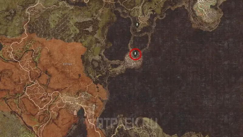 Расположение кристалла возврата Святилища на берегу залива на карте Изнанки мира